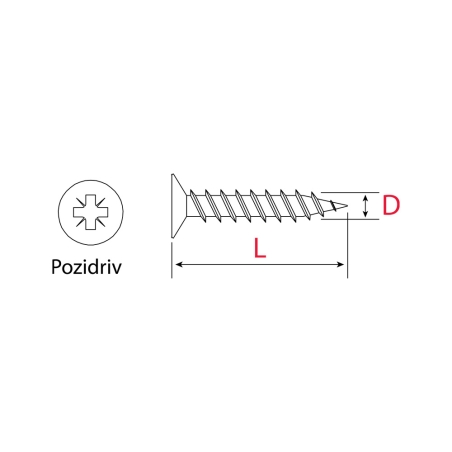 500 Vis à bois TF plate Pozidriv 3.5x30 - Acier zingué