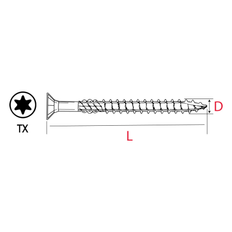 250 Vis à bois tête fraisée TORX Ø4.5 filetage partiel - Acier zingué