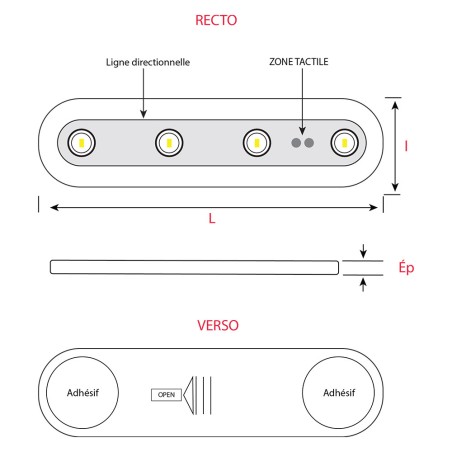 Lampe LED Tactile Sans fil Ovale - À coller - ABS