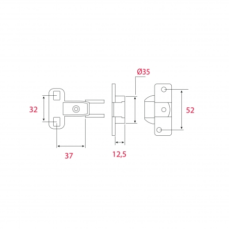 Charnière avec bras articulé 270° Entraxe 52 - Zamak