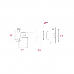 Charnière avec bras articulé 270° Entraxe 52 - Zamak