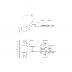 Charnière invisible amortie À clipser Diam.26mm ouverture 95°