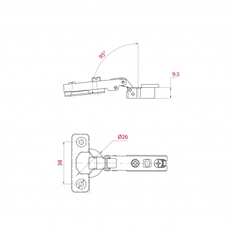 Mini charnière invisible À visser Diam.26mm avec vis euros prémontées