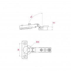 Mini charnière invisible À visser Diam.26mm avec vis euros prémontées