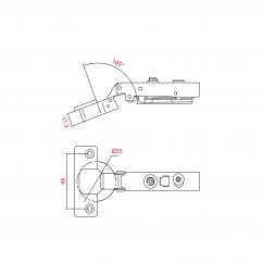 Charnière invisible amortie À clipser Entraxe 45 ouverture 105°
