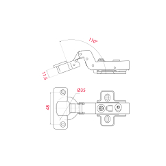 Charnière invisible amortie À clipser Entraxe 48 ouverture 110°