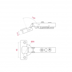 Charnière invisible amortie À clipser avec tourillon ouverture 110°