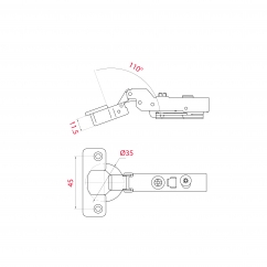 Charnière invisible amortie À clipser avec tourillon ouverture 110°