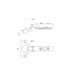 Charnière invisible amortie À clipser avec tourillon ouverture 110°