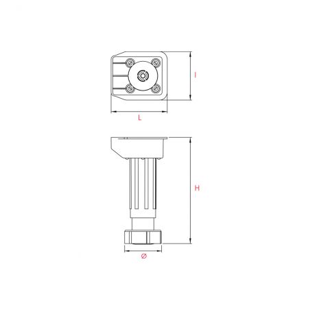 Kit de 4 pieds de cuisine réglables Noir H.80-100mm - Plastique