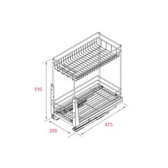 Rangement coulissant amorti 2 niveaux Meuble 300mm P.475mm - Acier