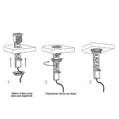 Bloc Multi-prises encastrable pour plan de travail - 5 prises + 2 USB