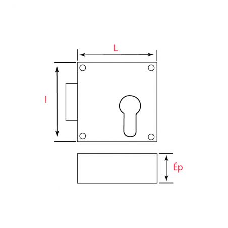 Boitier de serrure de meuble réversible 60x60mm - Zamak