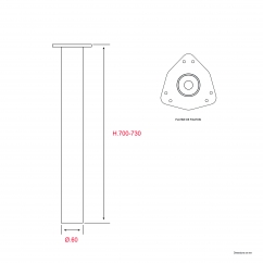 4 Pieds de table cylindriques réglables Noir mat H.700-730mm