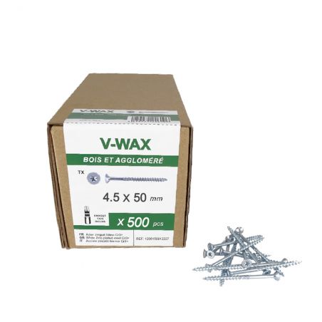 500 Vis à bois tête fraisée TORX Type 17 Cut 4.5x50mm - Acier blanc