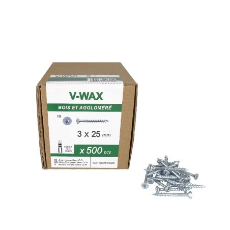 500 Vis à bois tête fraisée TORX Type 17 Cut 3x25mm - Acier blanc