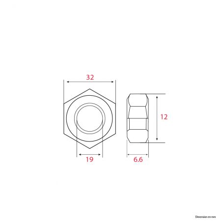 Écrou hexagonal HU M19 Diam.32mm Laiton