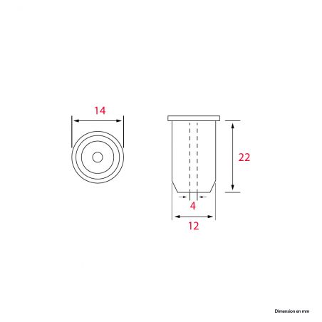 Écrou à sertir en aveugle M4x22mm - Acier zingué