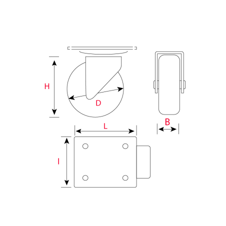 Roulette d'ameublement pivotante à platine rectangulaire