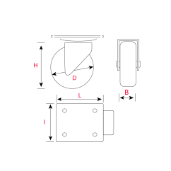 Roulette d'ameublement pivotante à platine rectangulaire