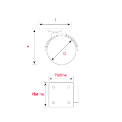 Roulette pivotante Noire à platine sans frein