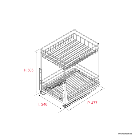 Rangement coulissant P.477mm Meuble 300mm - Acier