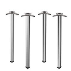 4 Pieds de table ronds Chrome - H.710mm Diam.60mm - Acier