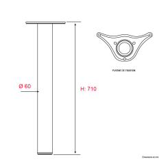 Pied de plan de travail rond Noir - H.1100mm Diam.80mm - Acier