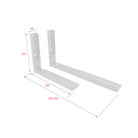 Support micro-onde mural Blanc - Réglable 330 à 550mm - Acier