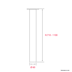 4 Pieds de table Réglables Gris - H.710-1100mm Diam.60mm - Acier