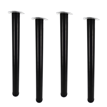 4 Pieds de table cylindriques réglables Noir mat H.700-730mm