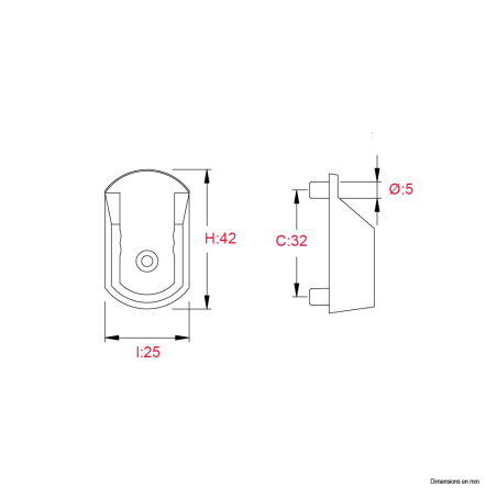 2 Supports muraux ovales Noirs pour barre de penderie À frapper - Plastique