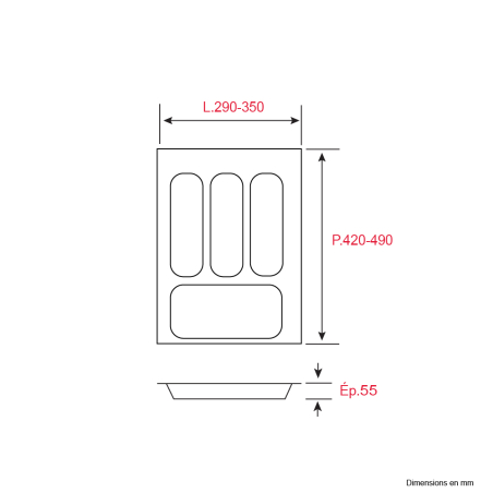 Range-couverts pour tiroir 40 cm - Recoupable - L.35 x P.49cm