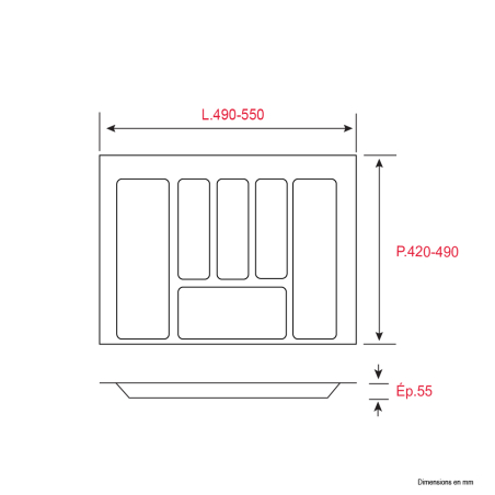 Range-couverts pour tiroir 60 cm - Recoupable - L.55 x  P.49cm