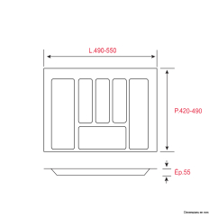 Range-couverts pour tiroir 60 cm - Recoupable - L.55 x  P.49cm