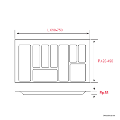 Range-couverts pour tiroir 80 cm - Recoupable - L.75 x P.49cm