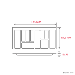 Range-couverts pour tiroir 90 cm - Recoupable - L.85 x P.49cm