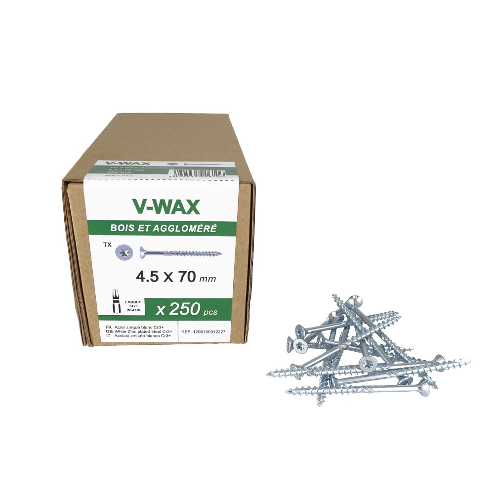 250 Vis à bois tête fraisée TORX Type 17 Cut 4.5x70mm - Acier blanc