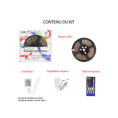 Kit ruban LED adhésif RGB + Blanc froid télécommandé 60LEDs/m - IP65