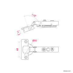 Charnière invisible amortie À clipser Entraxe 48 Applique 110°