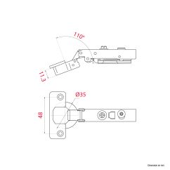 Charnière invisible amortie À clipser Entraxe 48 En Applique 110°