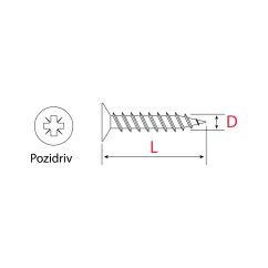 500 Vis à bois TF plate Pozidriv 4x15 - Acier zingué