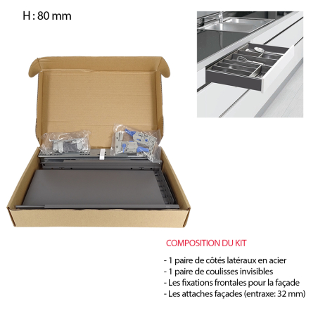 2 Côtés tiroir double paroi Extra Plat Gris H.80