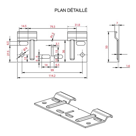 Plaque de suspension murale sécable pour meuble L.114mm - Acier