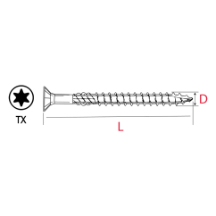 200 Vis à bois tête fraisée TORX Ø4.5x80mm - Filetage partiel - Acier zingué