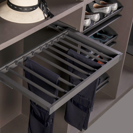 Porte-pantalons coulissant Anthracite amorti - P.450mm - Acier