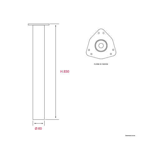 4 Pieds de table réglables H.1100mm Diam.60mm Chrome - Acier