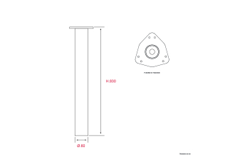 4 Pieds de table réglables H.710mm Diam.60mm Inox brossé - Acier