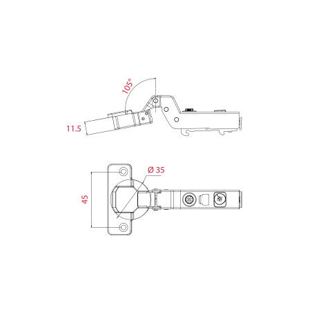 Charnière invisible amortie À clipser Entraxe 45 À Demi-recouvrement