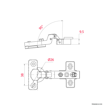 Charnière invisible amortie À clipser Entraxe 38 À Demi-recouvrement